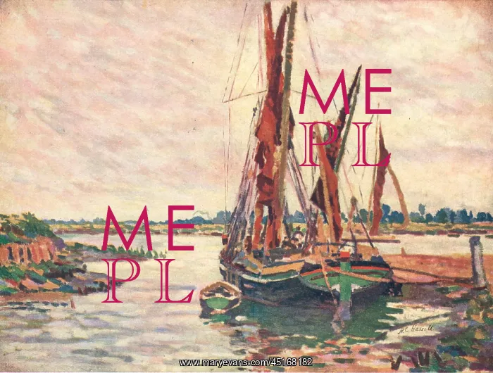 : The Barge. A painting of a large green barge with red sails : The Barge. A painting of a large green barge with red sails