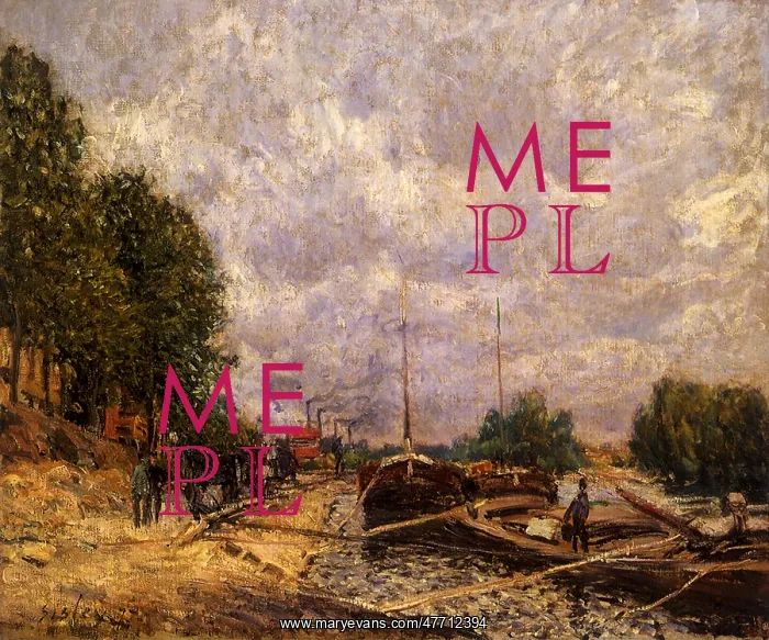 : Barges at Anchor, by Alfred Sisley : Barges at Anchor, by Alfred Sisley