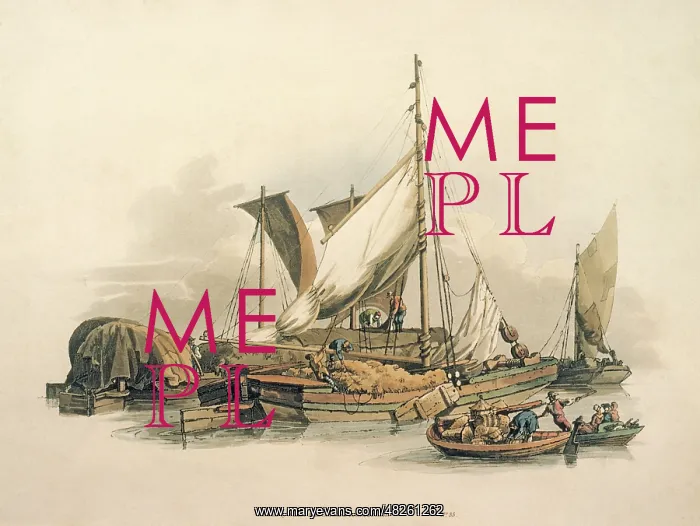 : Barges by William Henry Pyne 1805 : Barges by William Henry Pyne 1805