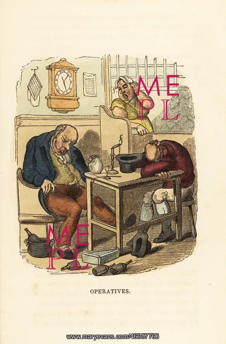 : A barmaid in a tavern calls time on two sleeping drunks : A barmaid in a tavern calls time on two sleeping drunks