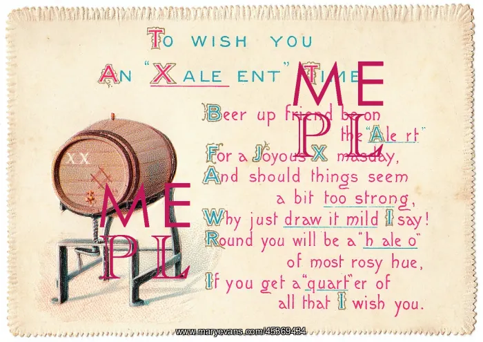  : Barrel of beer with comic verse on a Christmas card