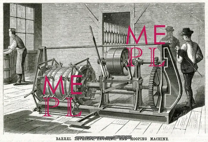 : Barrel leveling, trussing and hooping machine 1875 : Barrel leveling, trussing and hooping machine 1875