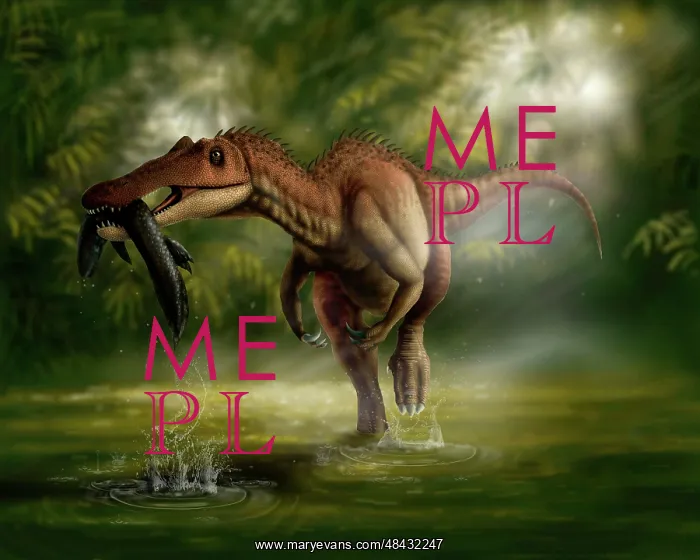 : A Baryonyx dinosaur catches a fish out of water : A Baryonyx dinosaur catches a fish out of water