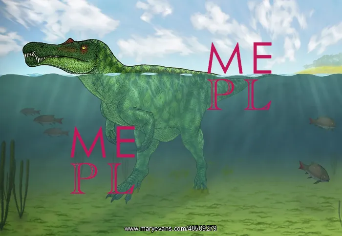 : Baryonyx swimming amongst some Lepidotes fish : Baryonyx swimming amongst some Lepidotes fish
