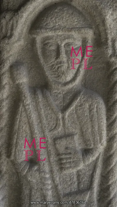 : Bas-relief sculpture depicting a pilgrim. Mid-15th century : Bas-relief sculpture depicting a pilgrim. Mid-15th century