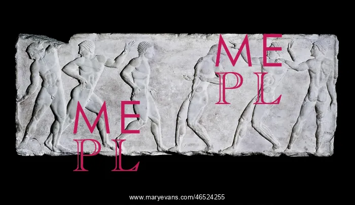 : Base of a funerary kouros with six athletes : Base of a funerary kouros with six athletes