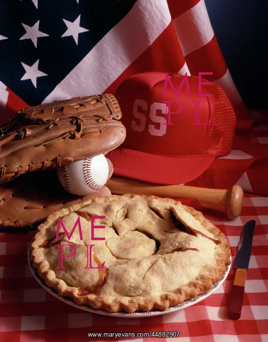  : Baseball American Flag And Apple