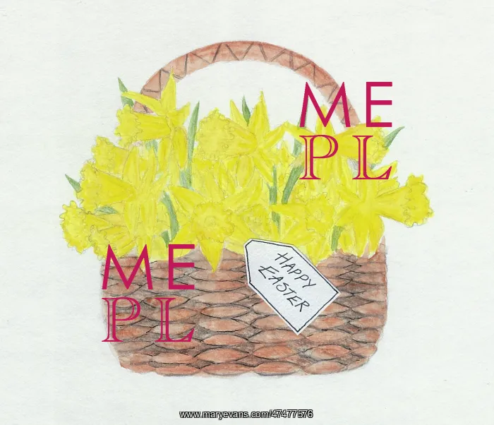  : Basket full of daffodils with Happy Easter label