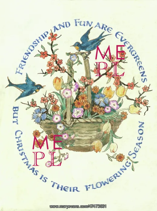  : Basket of flowers with birds
