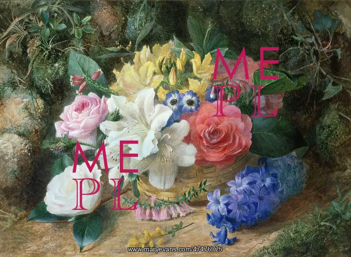 : Basket of Paeonies, Azaleas, Roses, etc : Basket of Paeonies, Azaleas, Roses, etc