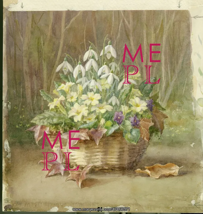  : Basket of Primroses, Snowdrops and Violets