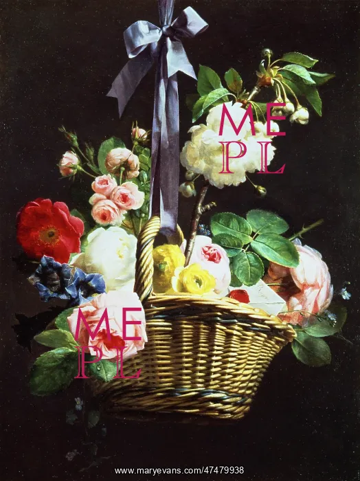 : Basket with Roses and Gentians : Basket with Roses and Gentians