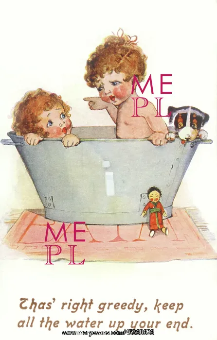  : Bath time. Squabbling children. Brother and sister arguing at bathtime