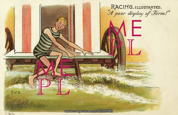 : Bather afraid to take a dip - Comic postcard : Bather afraid to take a dip - Comic postcard