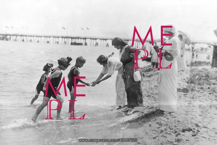: Bathers on a Baltic Sea beach, 1910 : Bathers on a Baltic Sea beach, 1910