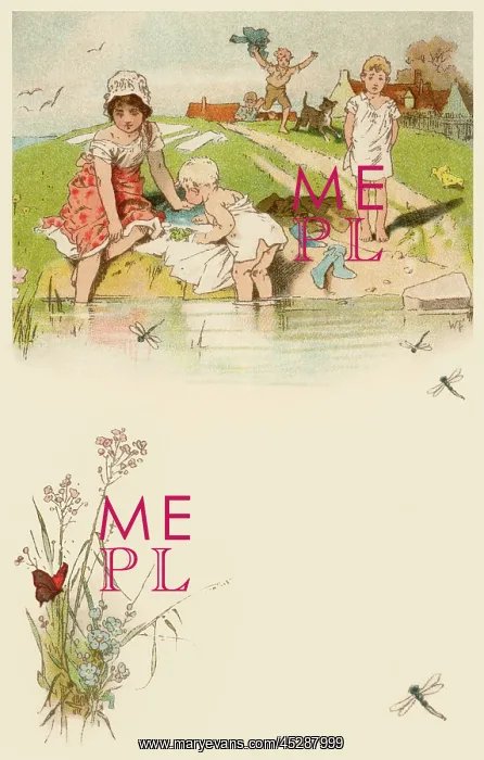 : Bathing - Group of children bathing and looking at frogs and dragonflies : Bathing - Group of children bathing and looking at frogs and dragonflies