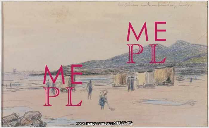 : Bathing huts on the seashore, by Alfred Sisley : Bathing huts on the seashore, by Alfred Sisley