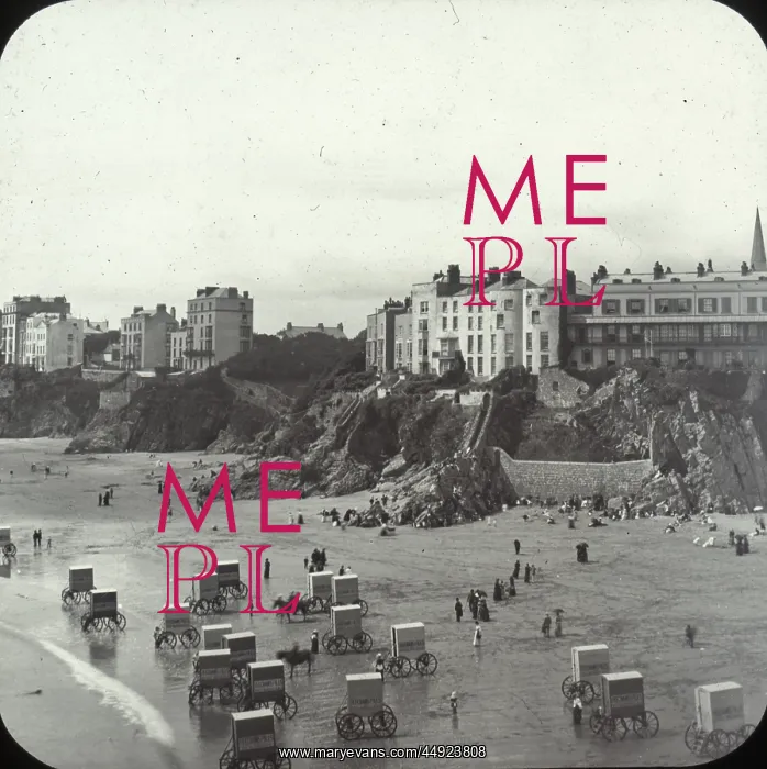 : Bathing Machines on the beach at Tenby, Wales : Bathing Machines on the beach at Tenby, Wales