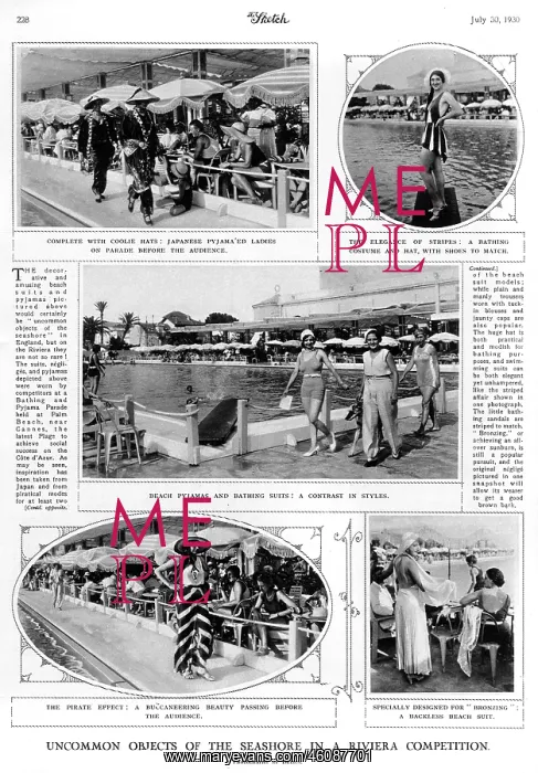: Bathing and pyjama parade at Cannes, 1930s : Bathing and pyjama parade at Cannes, 1930s