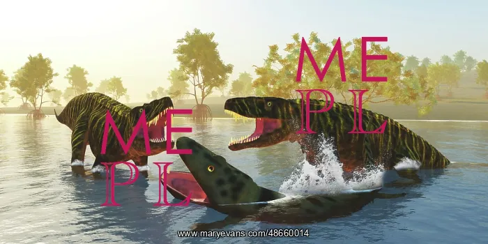 : Two Batrachotomus reptiles corner a Mastodonsaurus : Two Batrachotomus reptiles corner a Mastodonsaurus