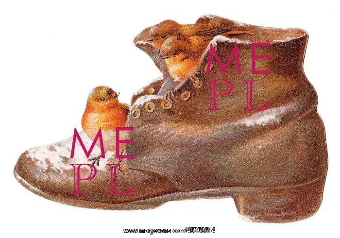 : Battered old boot-shaped Christmas card : Battered old boot-shaped Christmas card