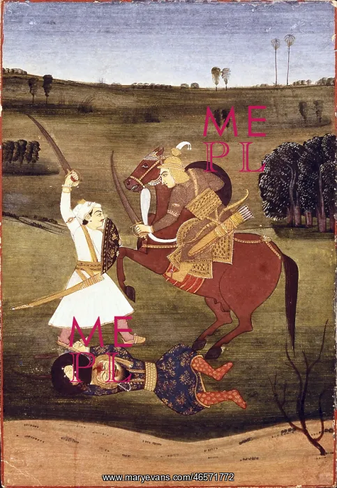 : Battle against a knight on a horse and a standing : Battle against a knight on a horse and a standing