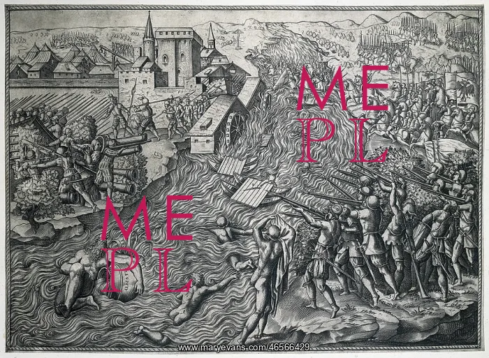 : Battle of Muhlberg. Engraving from the German : Battle of Muhlberg. Engraving from the German
