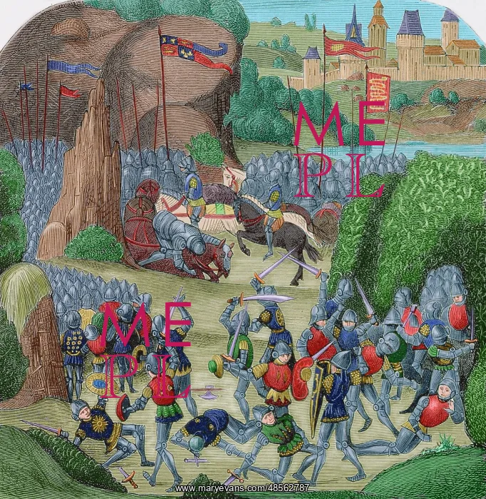 : Battle of Otterburn. August 5, 1388. Engraving. Colored : Battle of Otterburn. August 5, 1388. Engraving. Colored