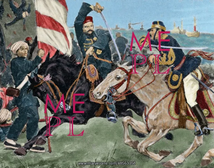 : Battle of Ping-Yang, 1894. Engraving. Colored : Battle of Ping-Yang, 1894. Engraving. Colored