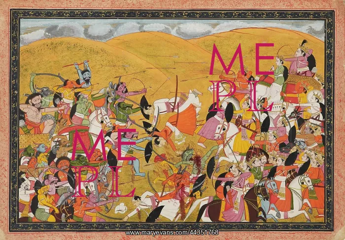 : Battle scene between armies of devas and asuras : Battle scene between armies of devas and asuras