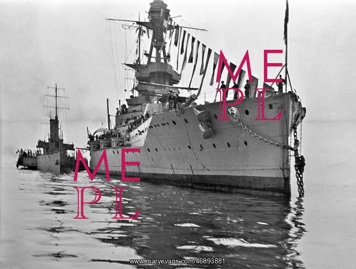 : Battleship decked out with flags : Battleship decked out with flags