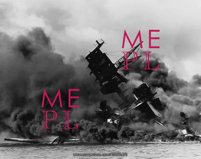 : The battleship USS ARIZONA sinking after being : The battleship USS ARIZONA sinking after being