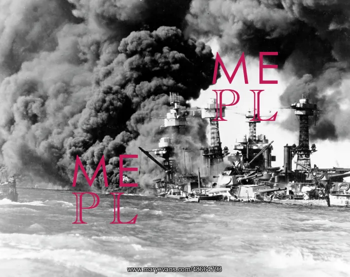 : The battleship USS West Virginia afire after a : The battleship USS West Virginia afire after a