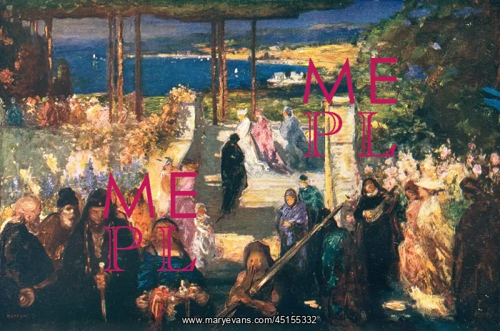: The Bay. This painting depicts an ongoing religious ceremony occurring on a bright : The Bay. This painting depicts an ongoing religious ceremony occurring on a bright