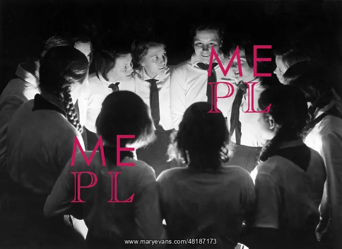 : BDM girls at night around the campfire, 1933 : BDM girls at night around the campfire, 1933
