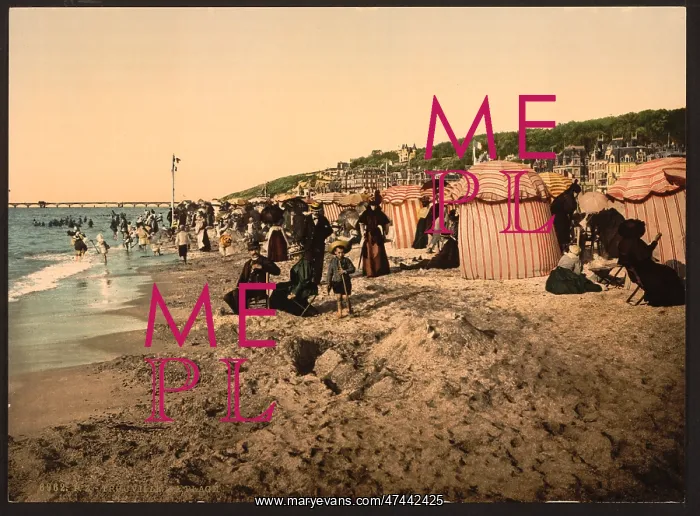 : The beach at bathing time, Trouville, France : The beach at bathing time, Trouville, France