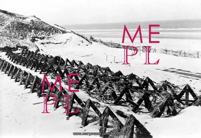 : Beach with obstructions to prevent tanks landing, WW2 : Beach with obstructions to prevent tanks landing, WW2