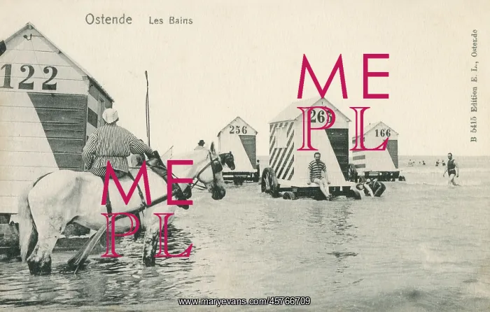 : A beach scene from Ostend, Belgium - Bathing huts on wheels : A beach scene from Ostend, Belgium - Bathing huts on wheels