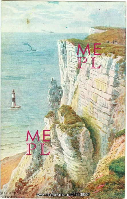 : Beachy Head view down the cliffs to the sea and lighthouse : Beachy Head view down the cliffs to the sea and lighthouse
