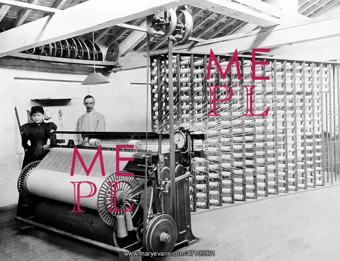 : Beaming machine in a woollen mill in Bradford : Beaming machine in a woollen mill in Bradford