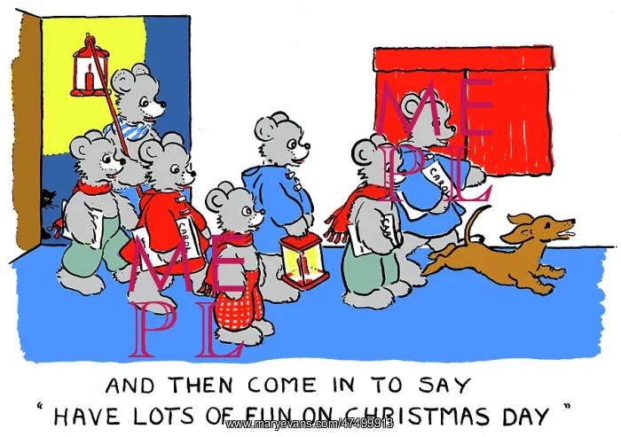 : Bear carollers with dog and lantern : Bear carollers with dog and lantern