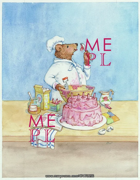  : Bear Chef making a pink birthday cake