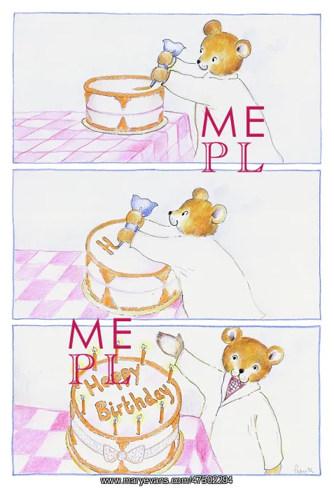 : A bear icing a birthday cake : A bear icing a birthday cake