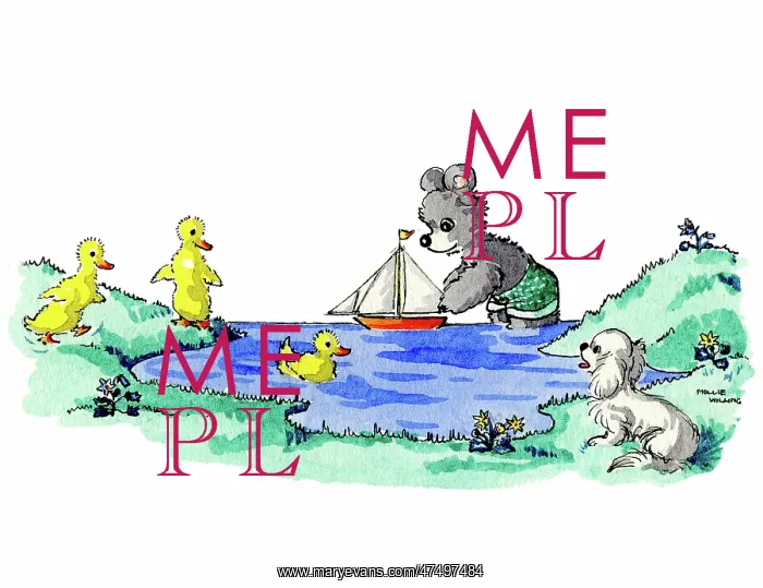 : Bear sailing a toy boat : Bear sailing a toy boat