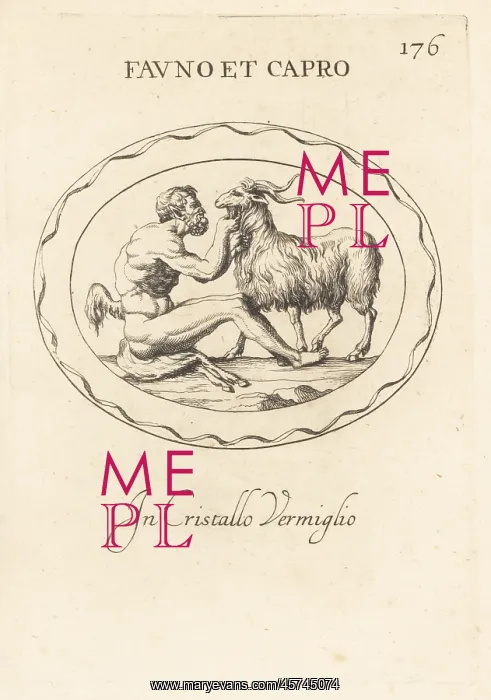 : A bearded Faunus holding the beard of a goat : A bearded Faunus holding the beard of a goat