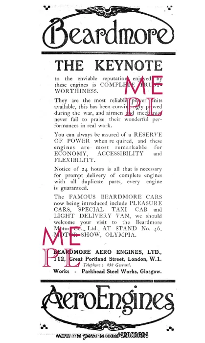 : Beardmore Aero Engines 1920 Advert : Beardmore Aero Engines 1920 Advert
