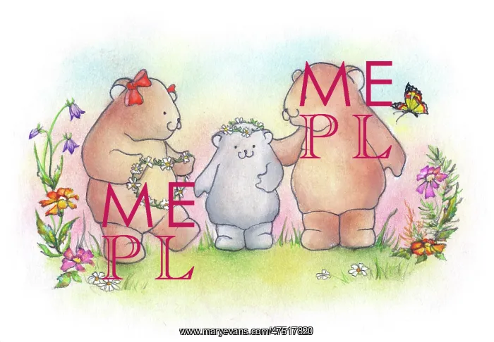 : Three bears with daisy chain crowns : Three bears with daisy chain crowns