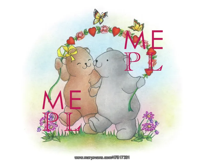 : Two bears with garland of roses and hearts : Two bears with garland of roses and hearts