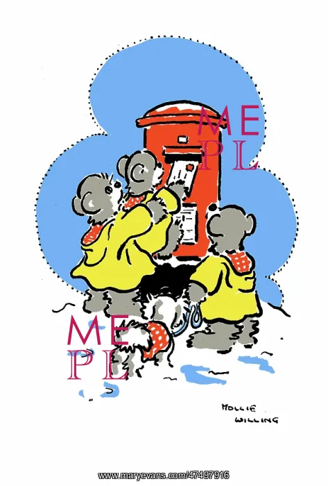 : Bears posting a letter in a pillar-box : Bears posting a letter in a pillar-box