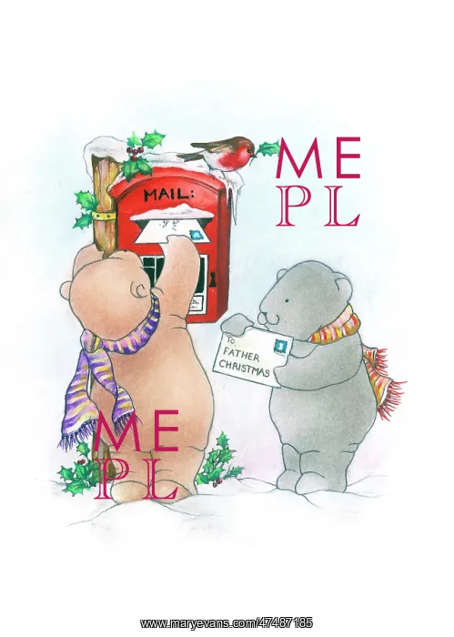 : Two bears posting letters to Father Christmas : Two bears posting letters to Father Christmas